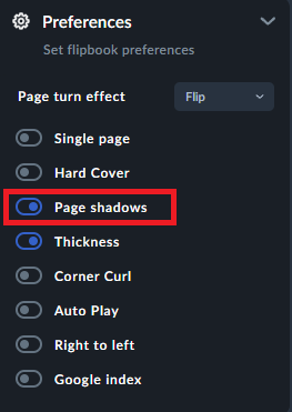 page shadows