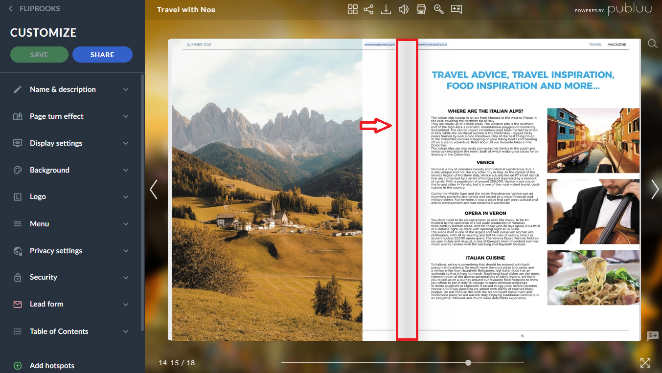 page shadows in flipbook