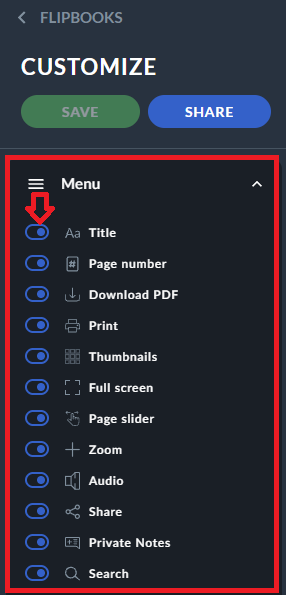 flipbook's menu