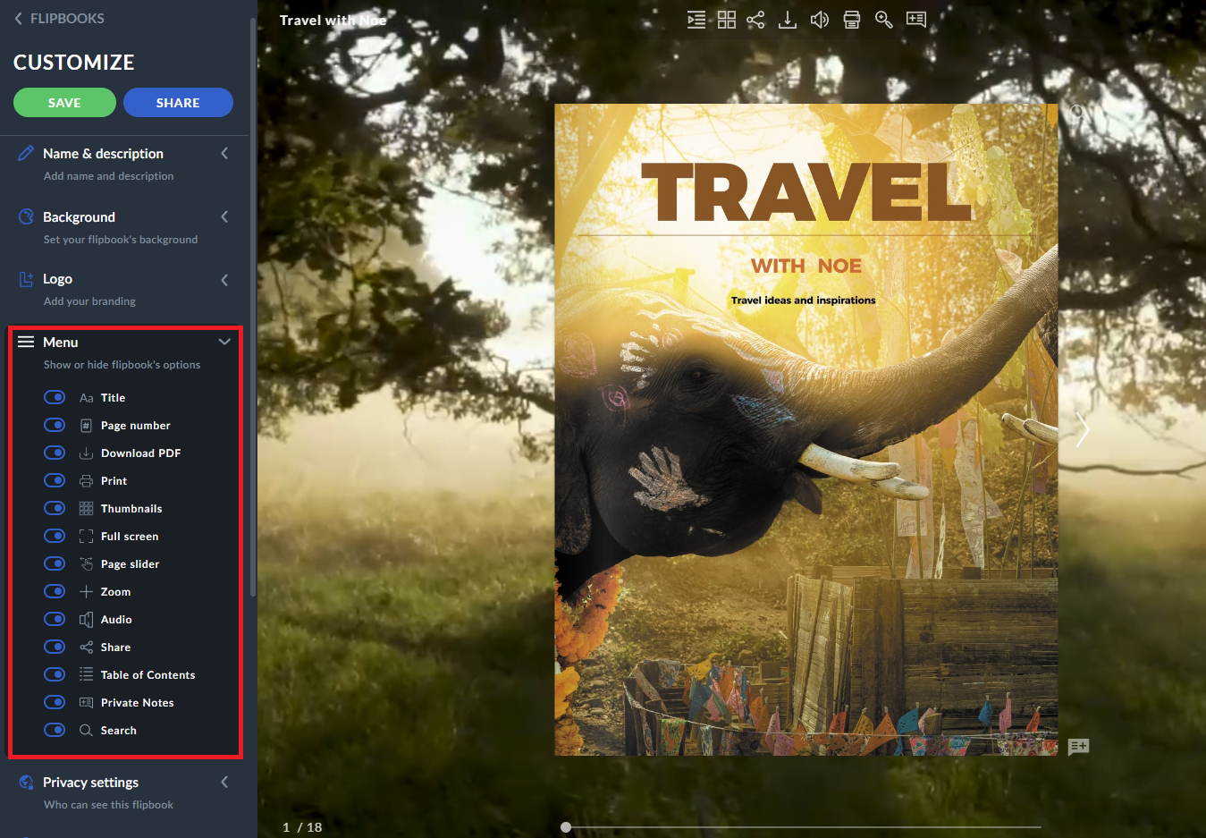menu tabs