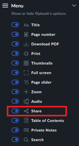 menu option tabs