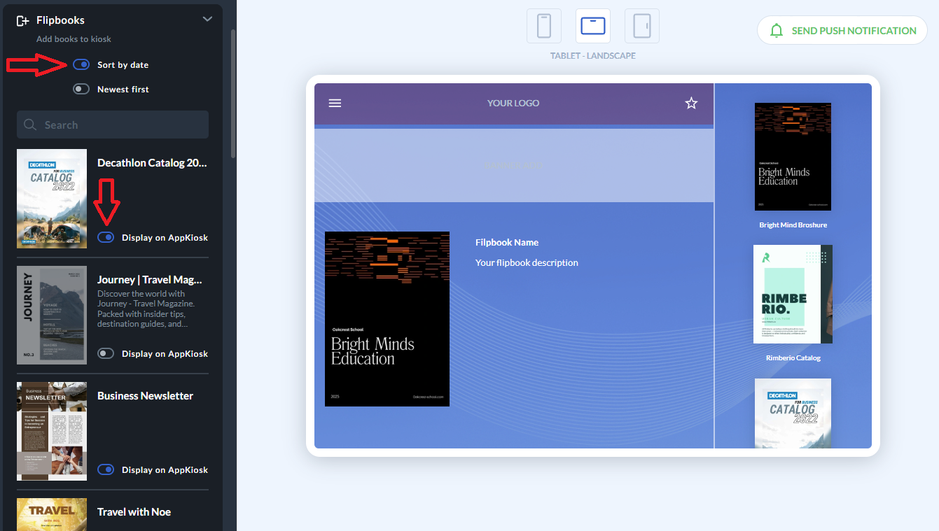 tabs with flipbooks position in the app