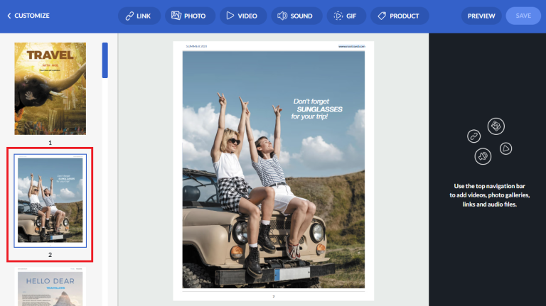 page selection for adding a gif