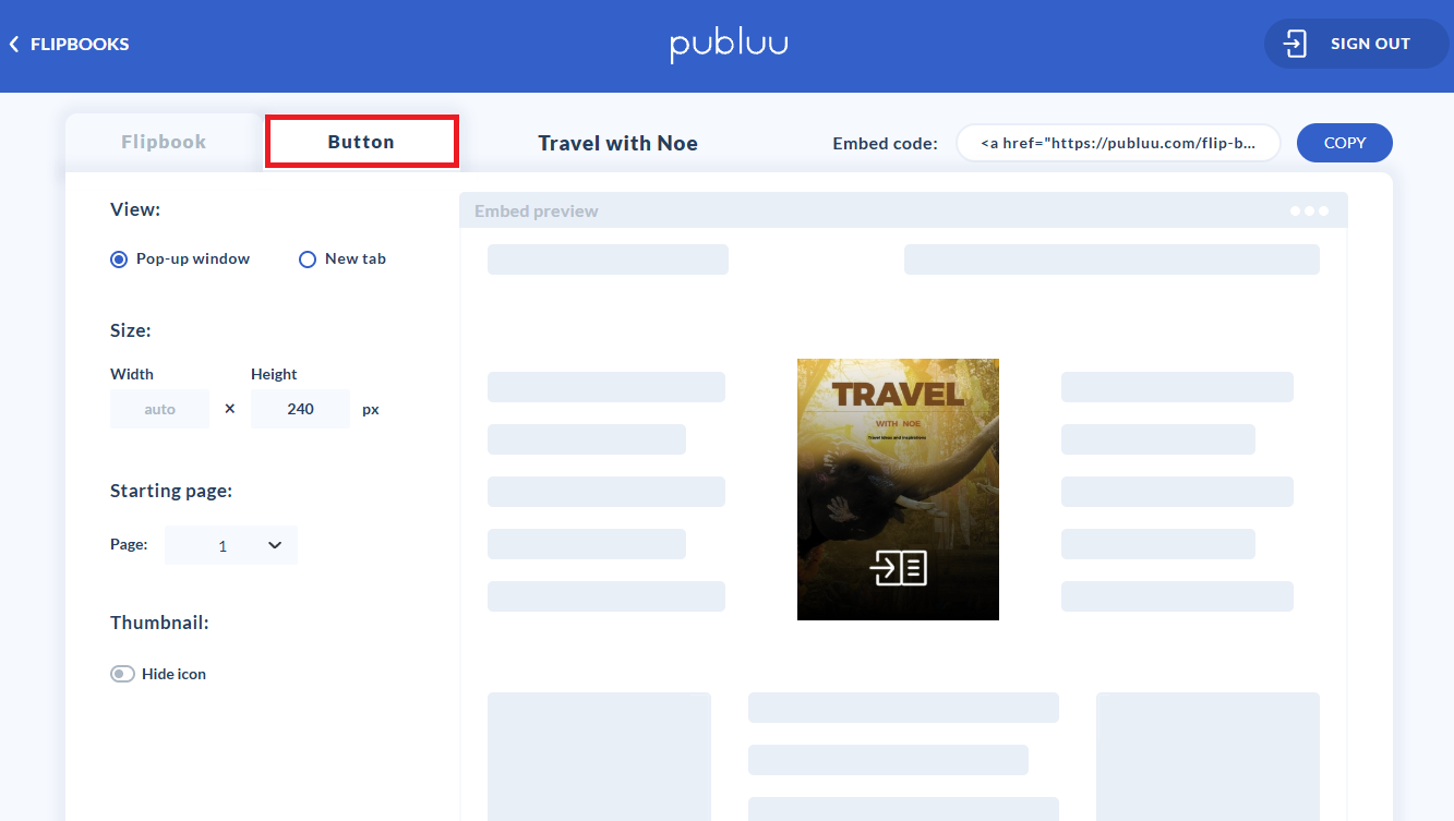 button tab for embed