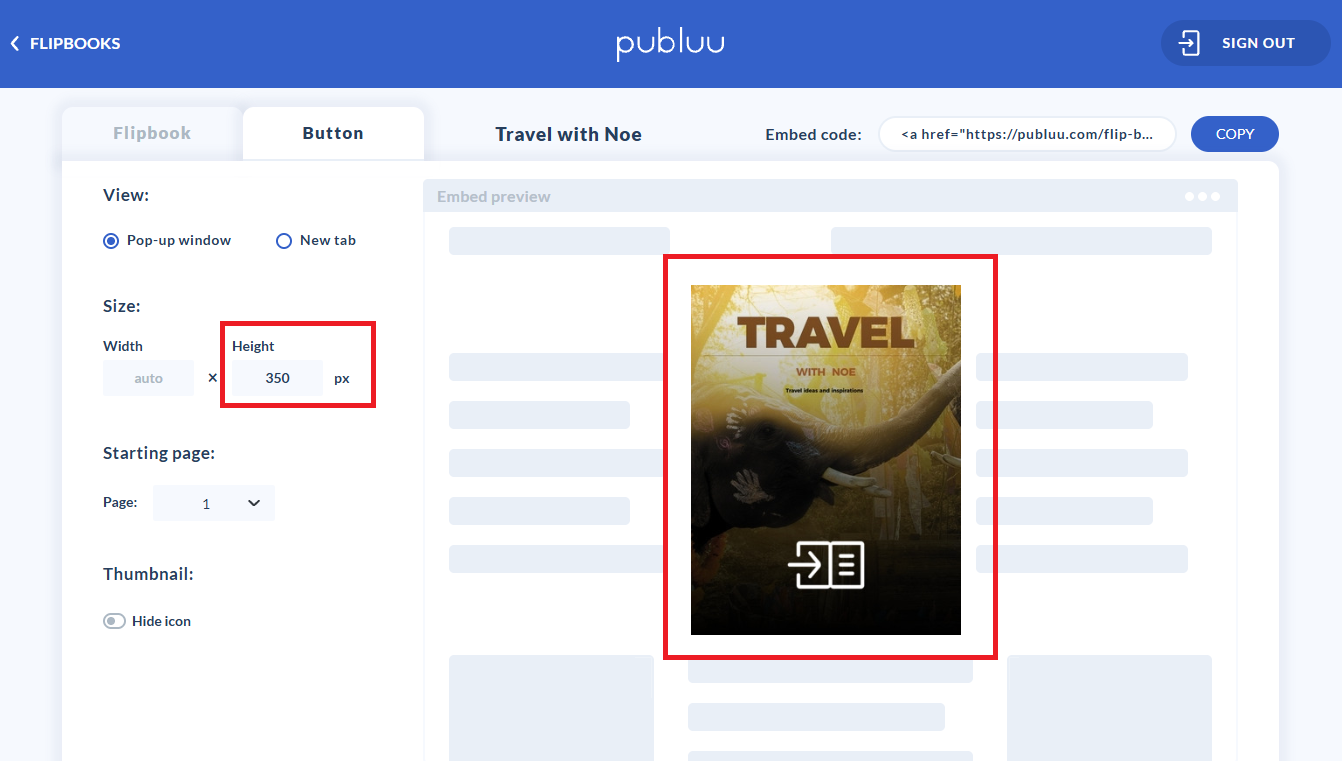 width option to select