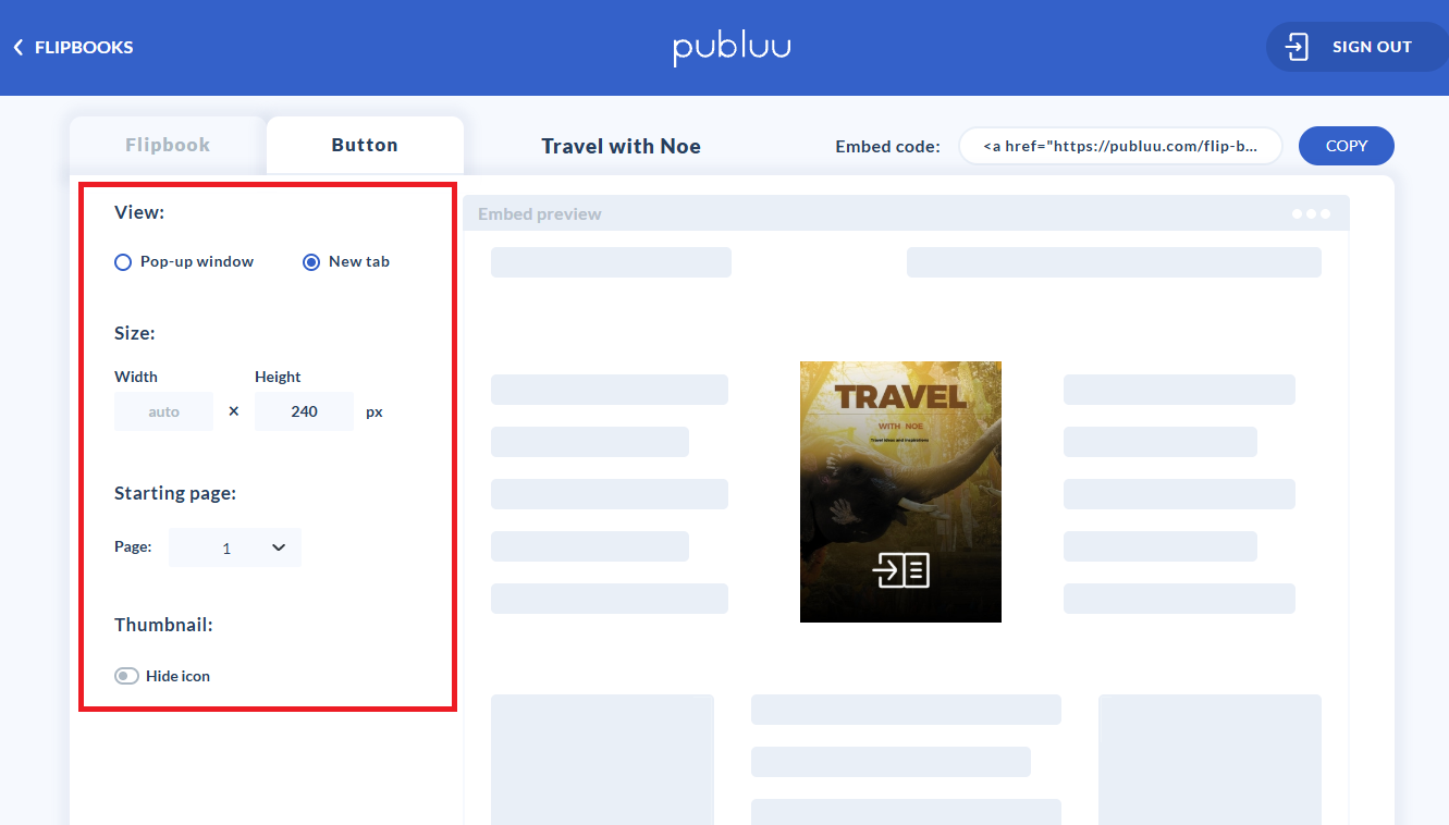 embed options