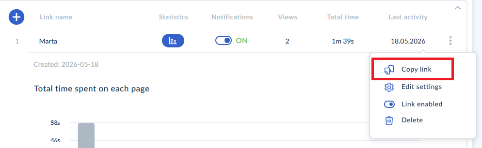 copying tracking link