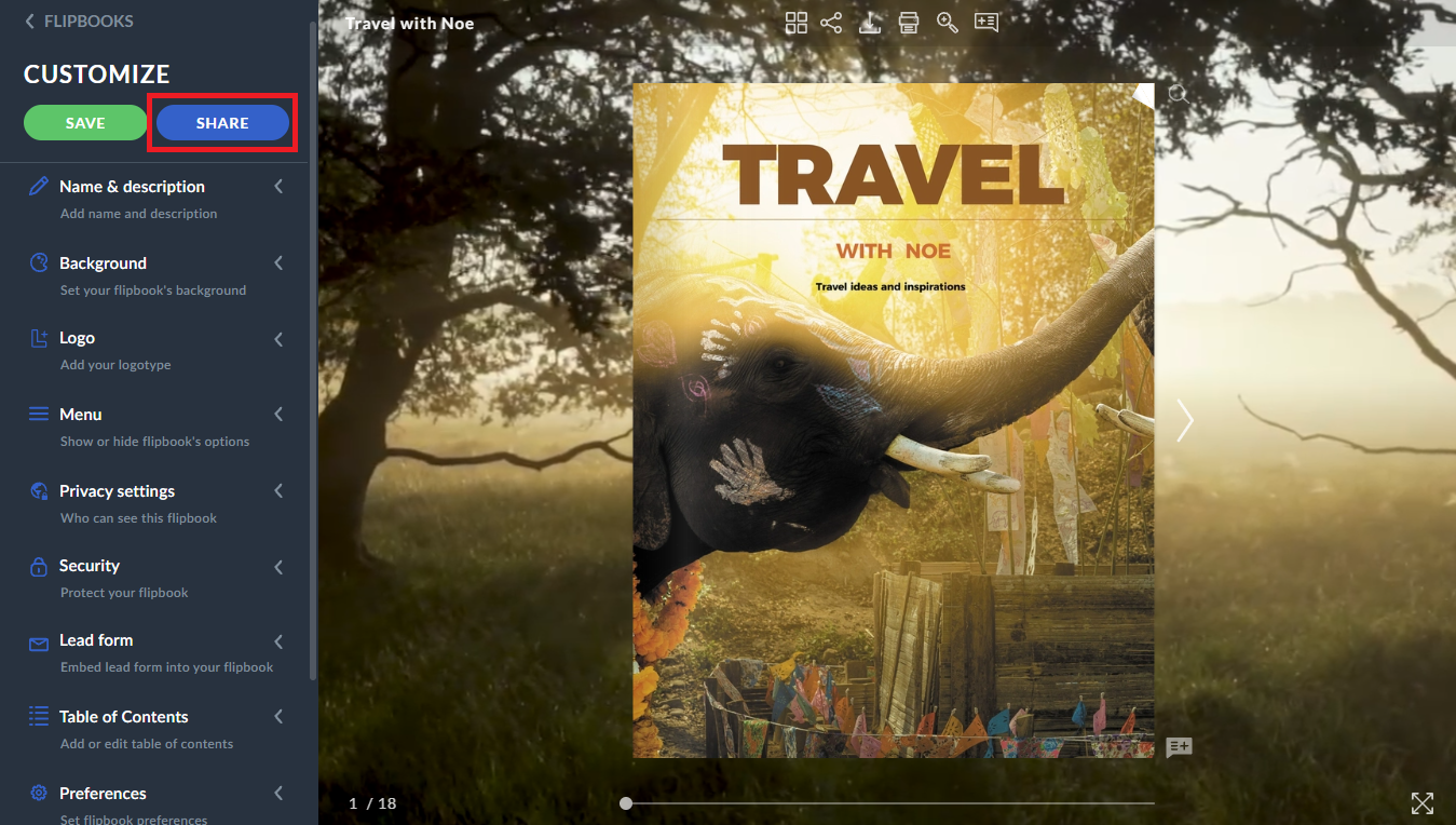 share button tab