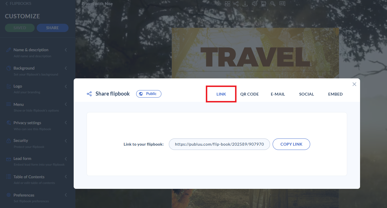 link sharing button
