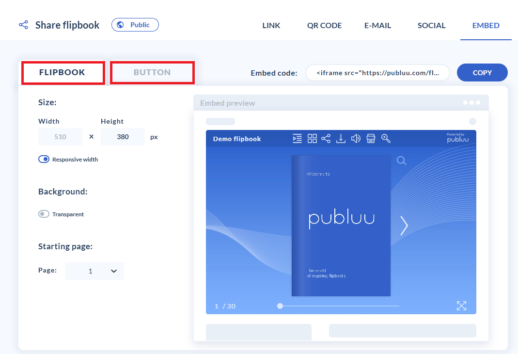 embed options