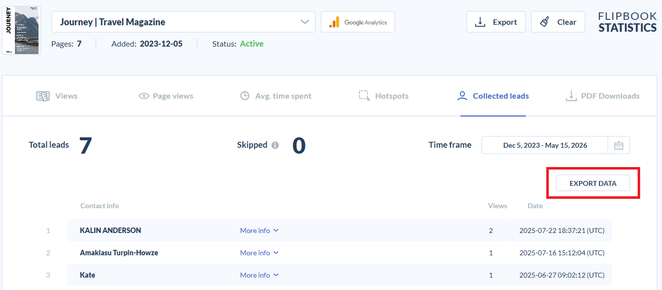 export leads data