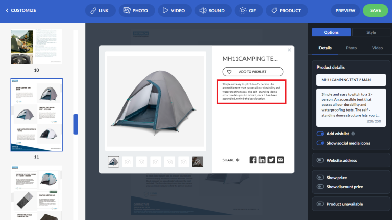 product tag with description