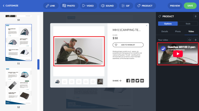 product tag video pop up