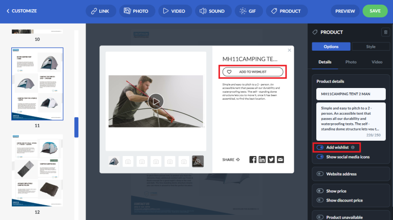 wishlist feature for product tags