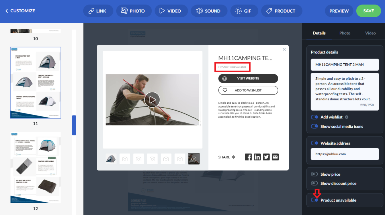 product unavailable button turned on