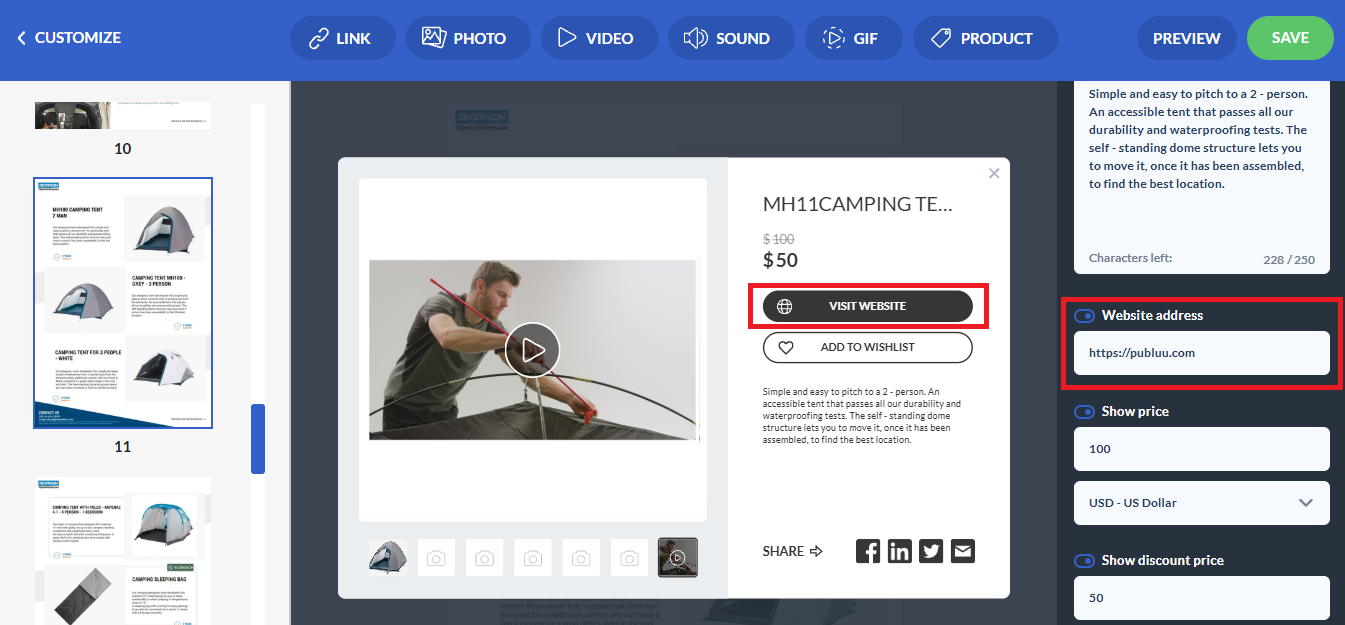 showing a web address of a product tag