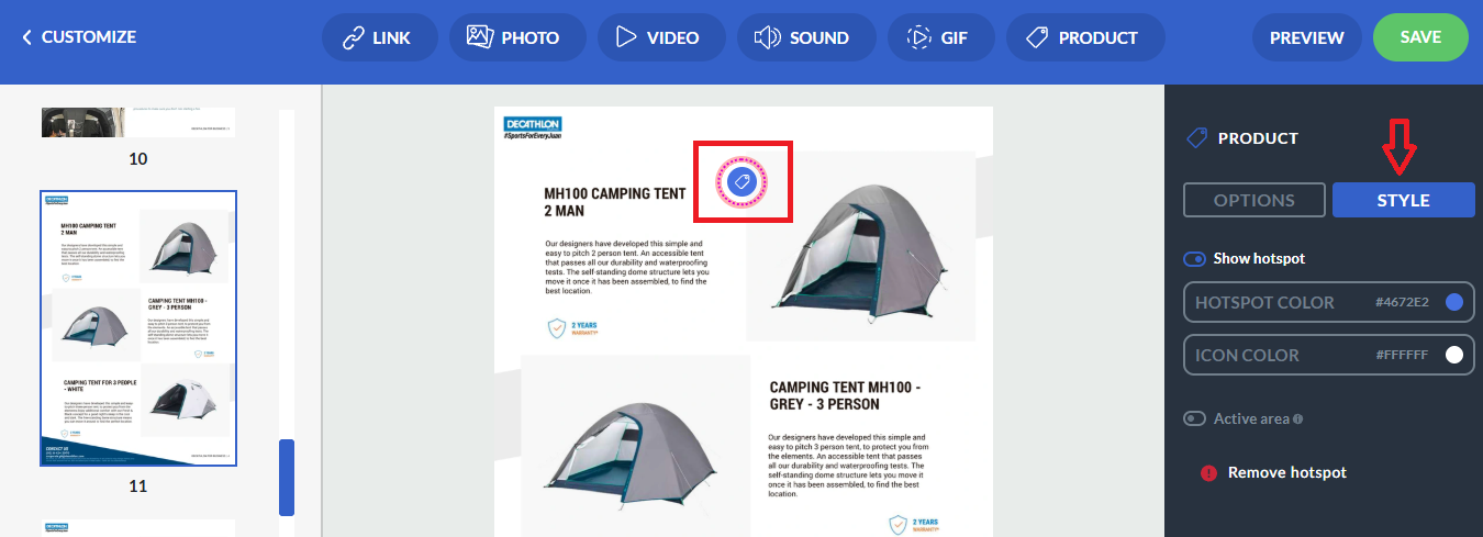 customize hotspots of product tags