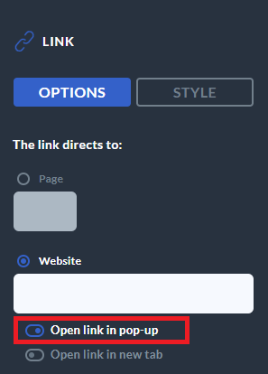 pop up of a link