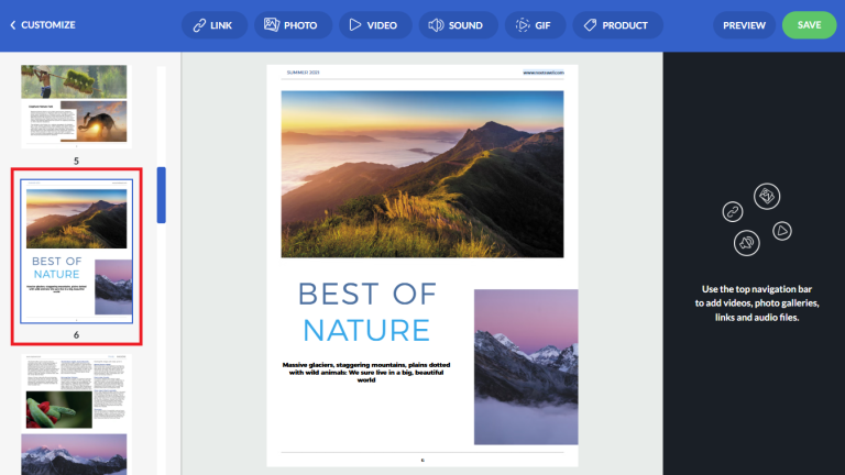 choosing page for photo placing