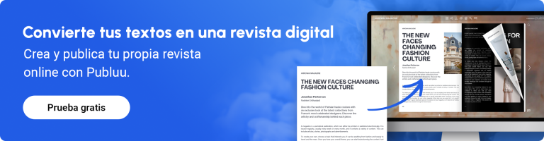 Convierte tus textos en una revista digital banner que anima a crear una revista en línea