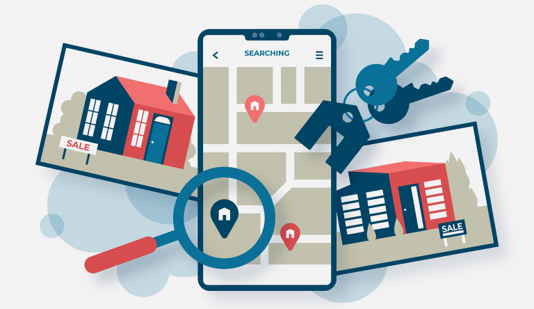 real estate agent looking for homes on digital map