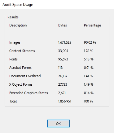 auditer l'utilisation de l'espace dans adobe acrobat pro