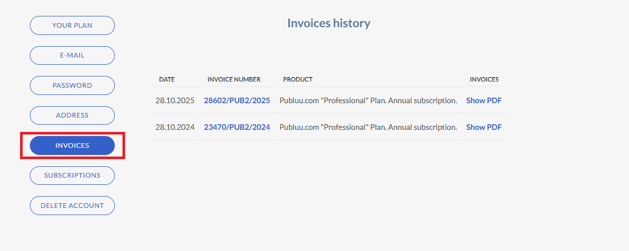 invoice tab