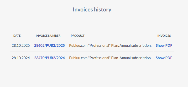 invoice history