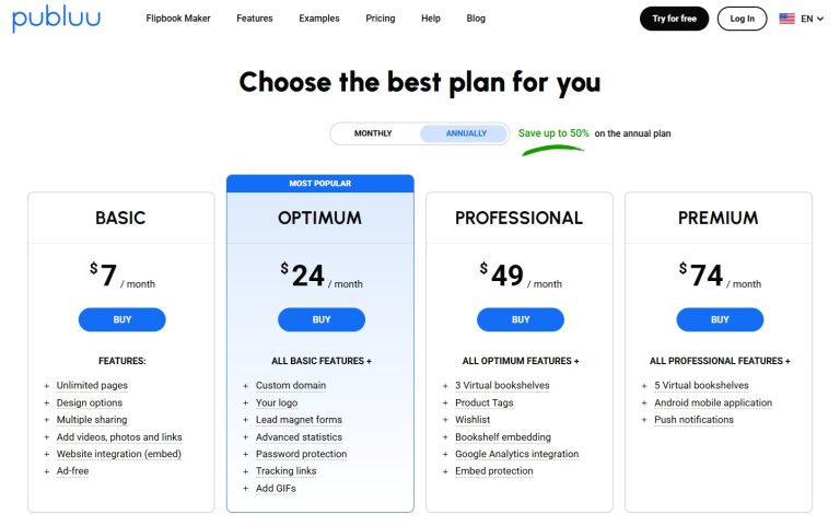 publuu pricing plan's compared