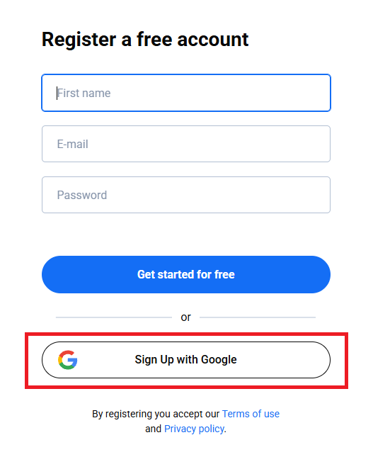 google sign up tab