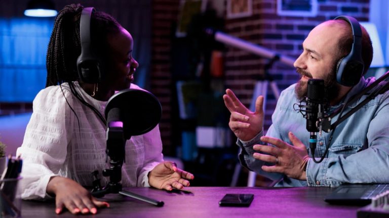 Podcaster recording an episode