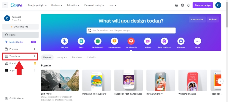 Canva dashboard picking templates