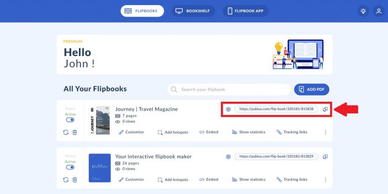Sharing flipbook via direct link