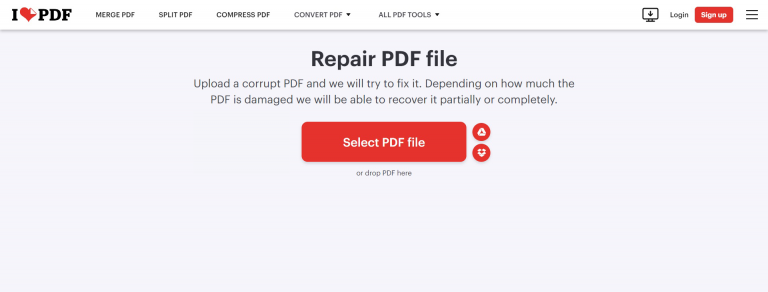 iLove PDF repair toll dashboard