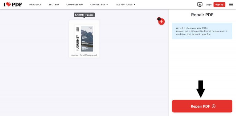 Select a file to repair the PDF