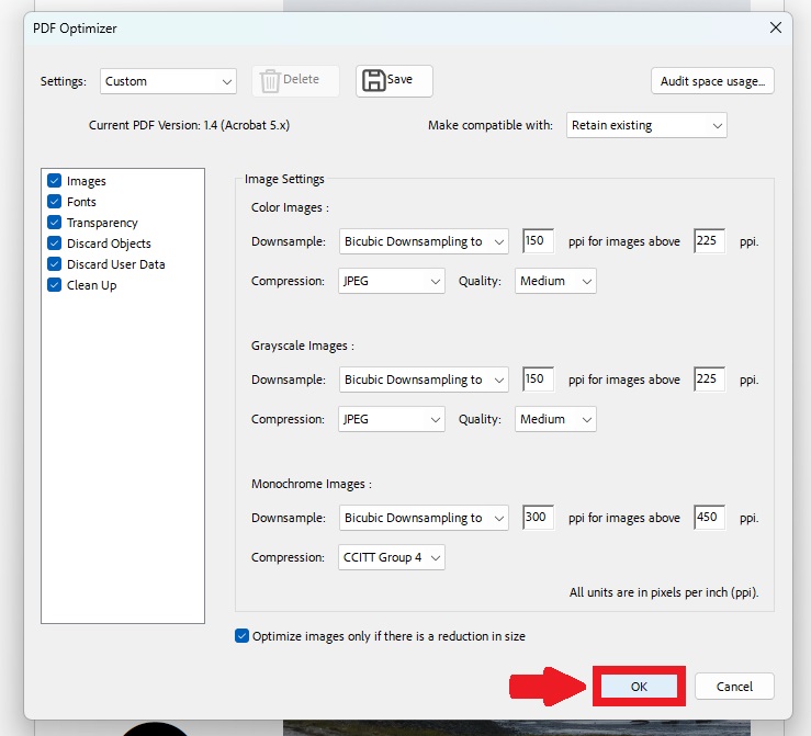 PDF Optimizer window