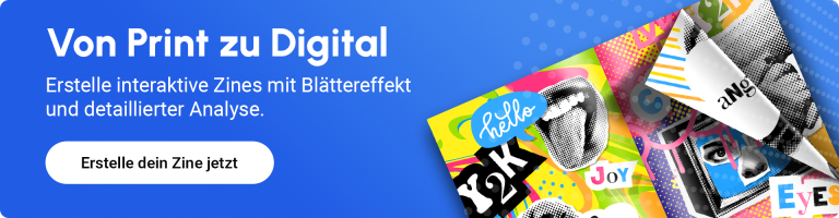 Von Print zu Digital banner der dazu ermutigt ein zine interaktiv zu gestalten