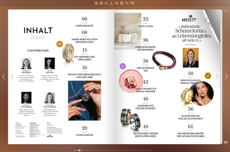 example of a digital magazine with a table of contents