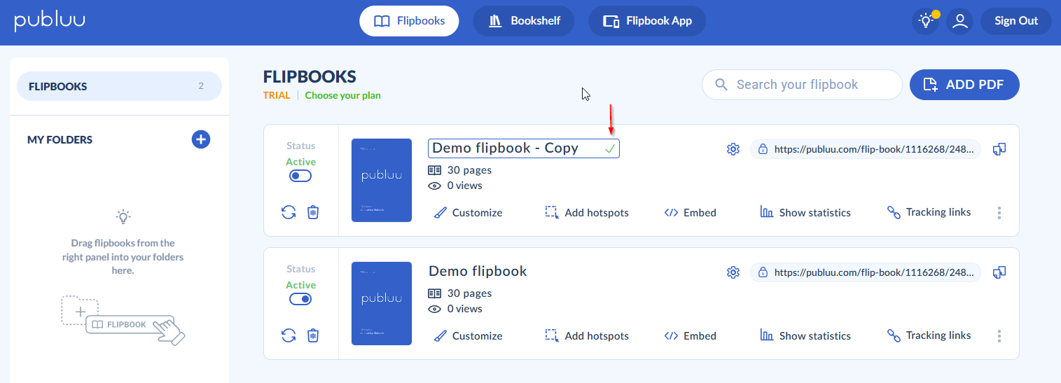 changing a name of a flipbook
