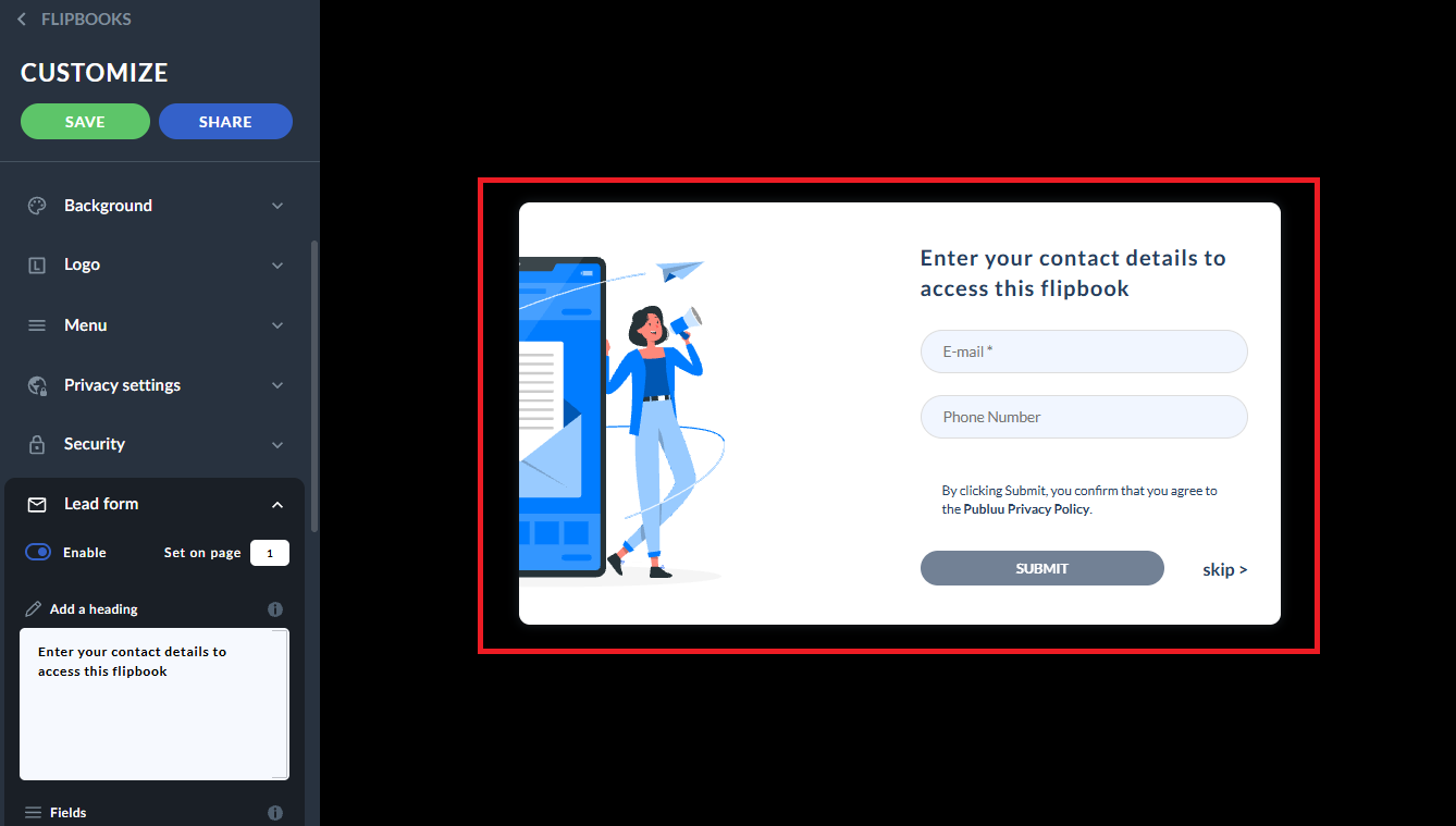 lead form on