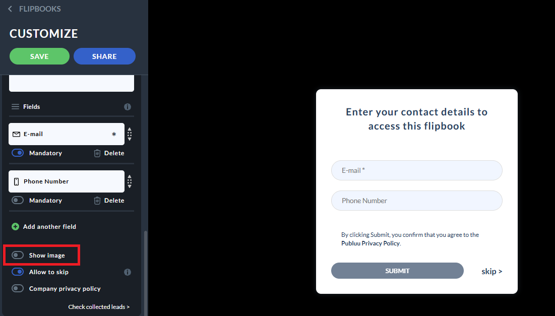 disabling showing the image in the lead form