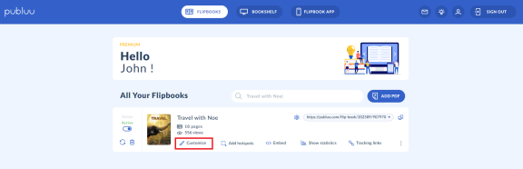 customize flipbook button in publuu