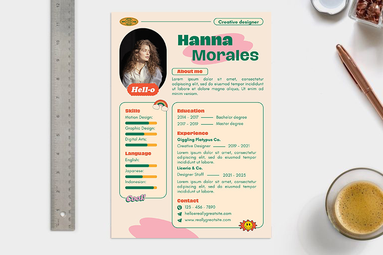 multimedia arts creative beige and colorful student internship resume template