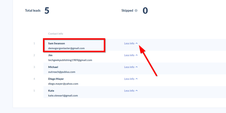 collected leads contact info