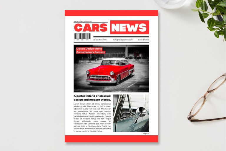 Red and white car news template