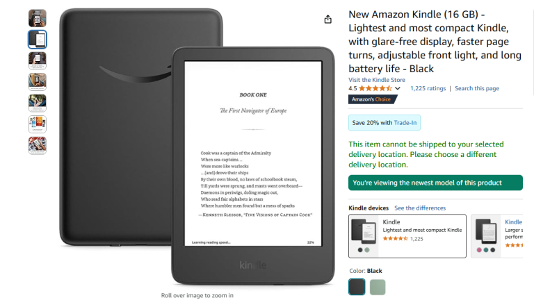 Kindle product page