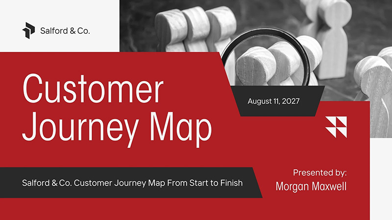 Strong red accents template white and red professional customer journey map presentation