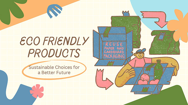 Eco-friendly presentation template beige colorful illustrative eco friendly products presentation
