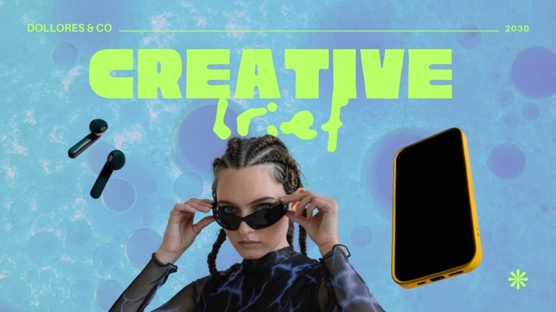 Neon and blue creative template neon green and blue vibrant minimalist creative brief presentation