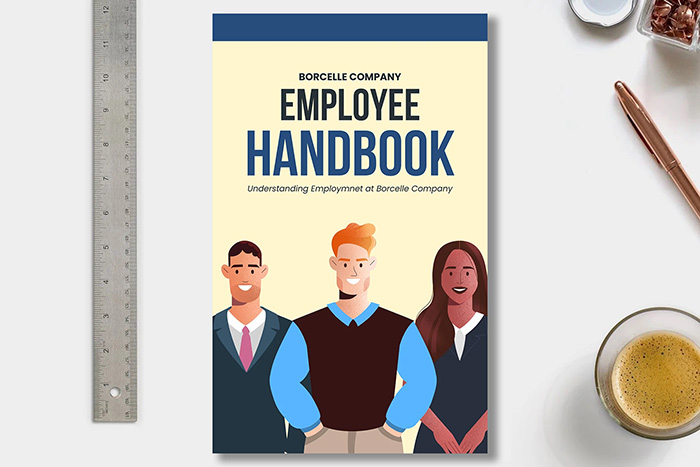 plantilla minimalista de manual de empleado azul marino y crema